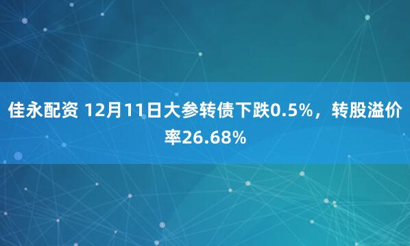 佳永配资 12月11日大参转债下跌0.5%，转股溢价率26.68%